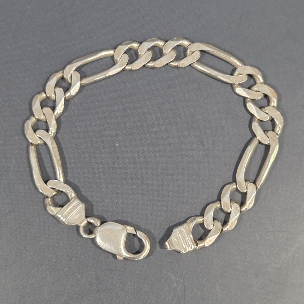 Genuine Vintage Italian Sterling Silver Heavy Figaro Chainlink Men's Bracelet - Picture 7 of 12